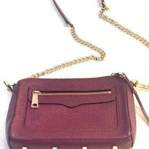 Rebecca Minkoff Mini Burgundy Leather Crossbody Bag W Chain Link Strap 9X6X1.5